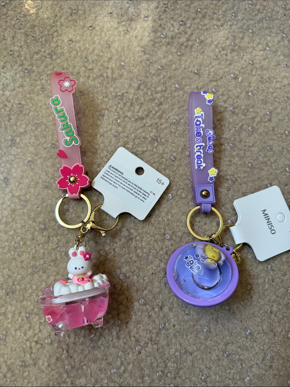 2 Keychains: Sakura Pink Bunny & Purple Bubble Keychain Duo